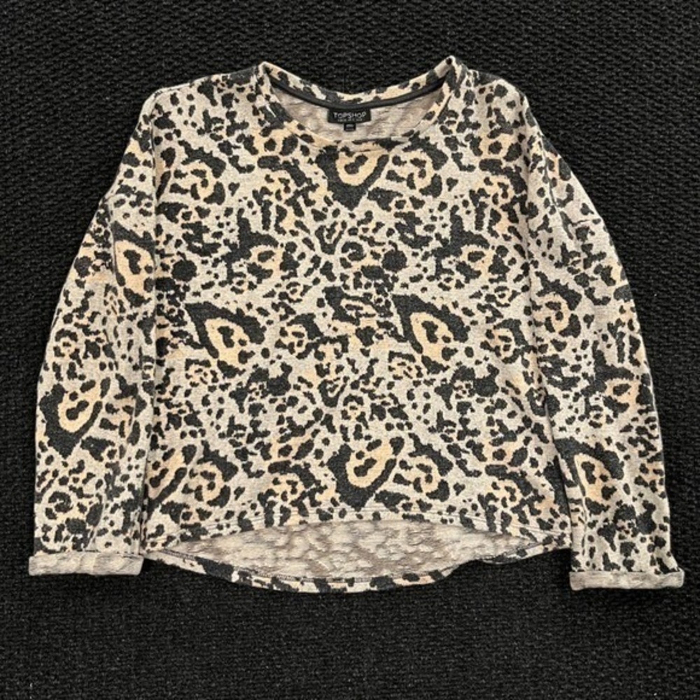 TOPSHOP Leopard Print Crew Neck Long Sleeve Sweater‎ Top Women Size 4 UK 8